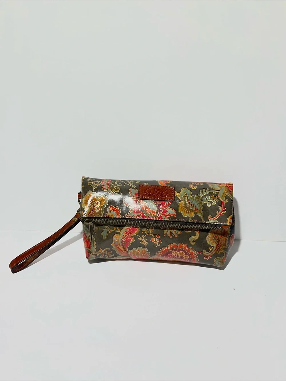 😍 Patricia Nash Olive Green Floral Paisley Wristlet Fold Over Clutch